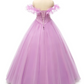 Ball Gown Prom Dresses Puffy Dress Quinceanera Floor Length Sleeveless Off Shoulder Tulle with Pearls