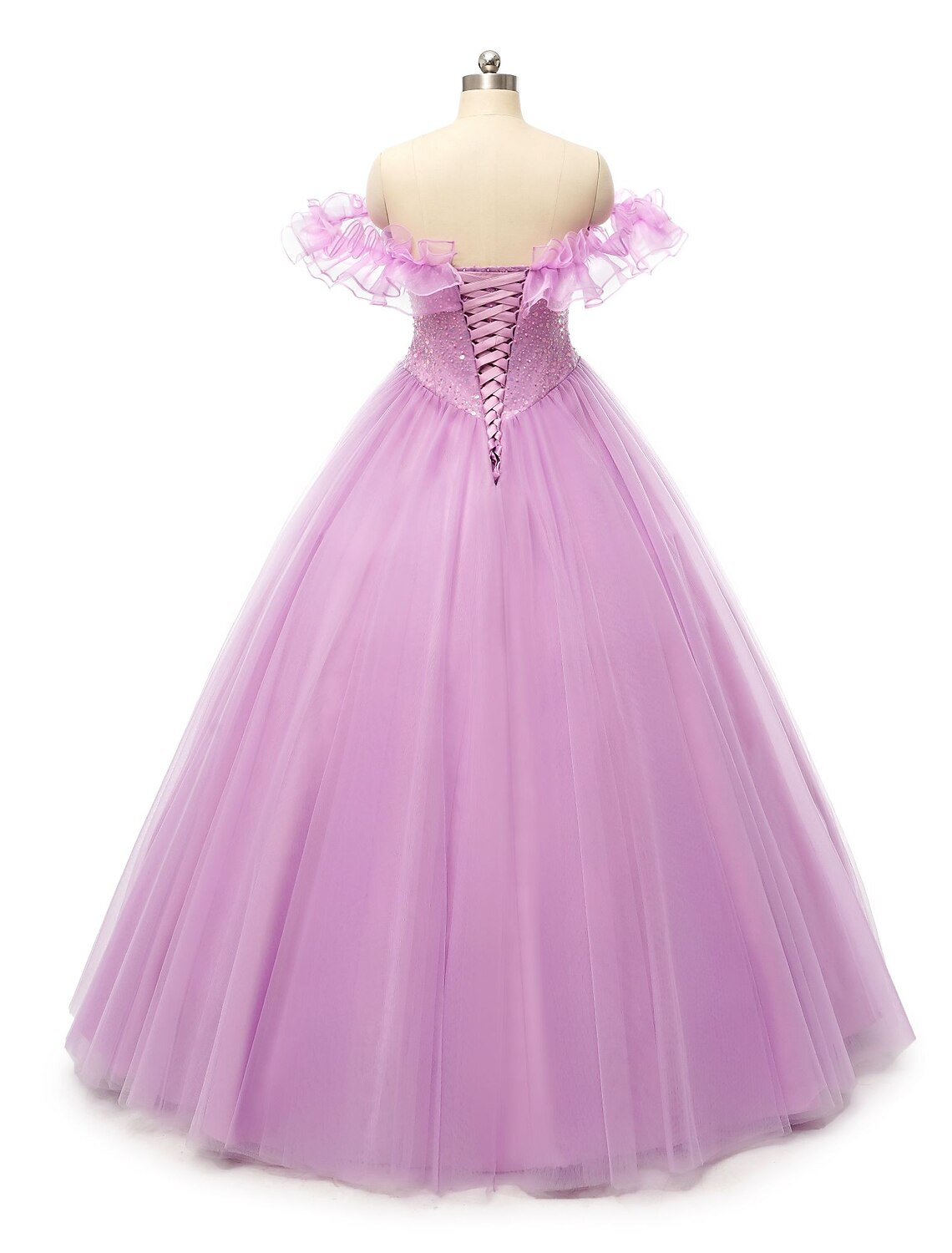 Ball Gown Prom Dresses Puffy Dress Quinceanera Floor Length Sleeveless Off Shoulder Tulle with Pearls