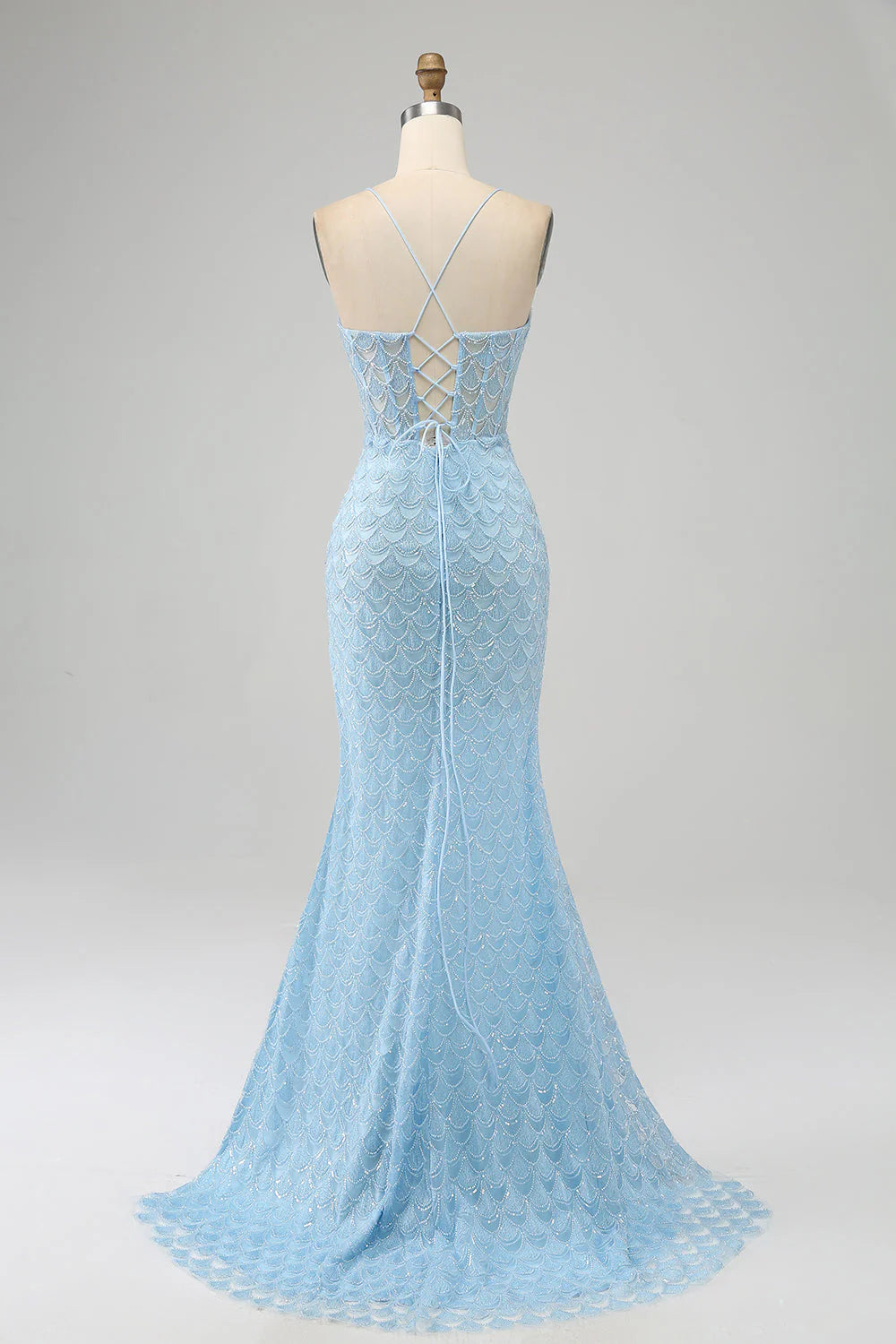 Mermaid Prom Dress with Slit V-neck Sexy Light Blue Long