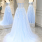 Mermaid Prom Dress With Appliques Spaghetti Straps Long Sky Blue