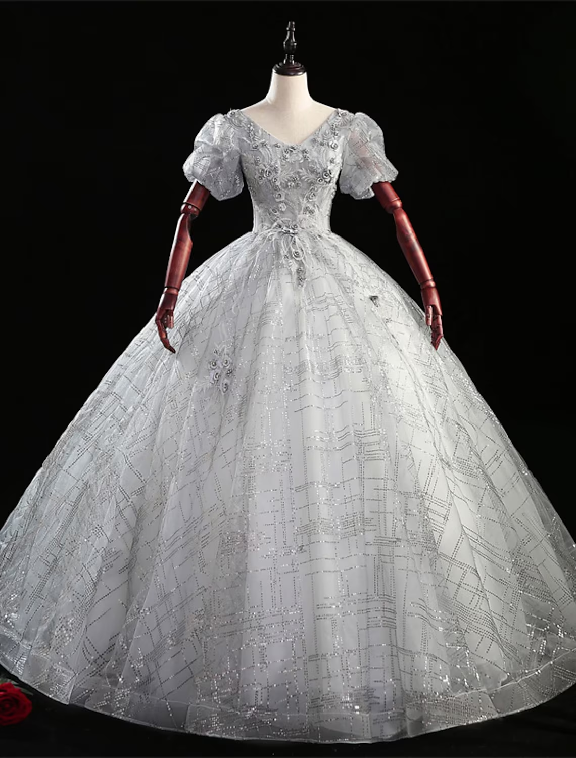 Ball Gown Quinceanera Dresses Princess Dress Performance Floor Length Short Sleeve V Neck Polyester