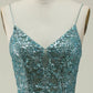 Sparkly Spaghetti Straps Sequins Long Prom Dress with Slit Sexy