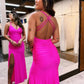 A-Line Prom Dresses Minimalist Dress Party Wear Sweep / Brush Train Sleeveless Spaghetti Strap Satin
