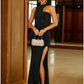 A-Line Evening Gown Backless Dress Formal Fall Sweep / Brush Train Sleeveless High Neck Stretch Fabric