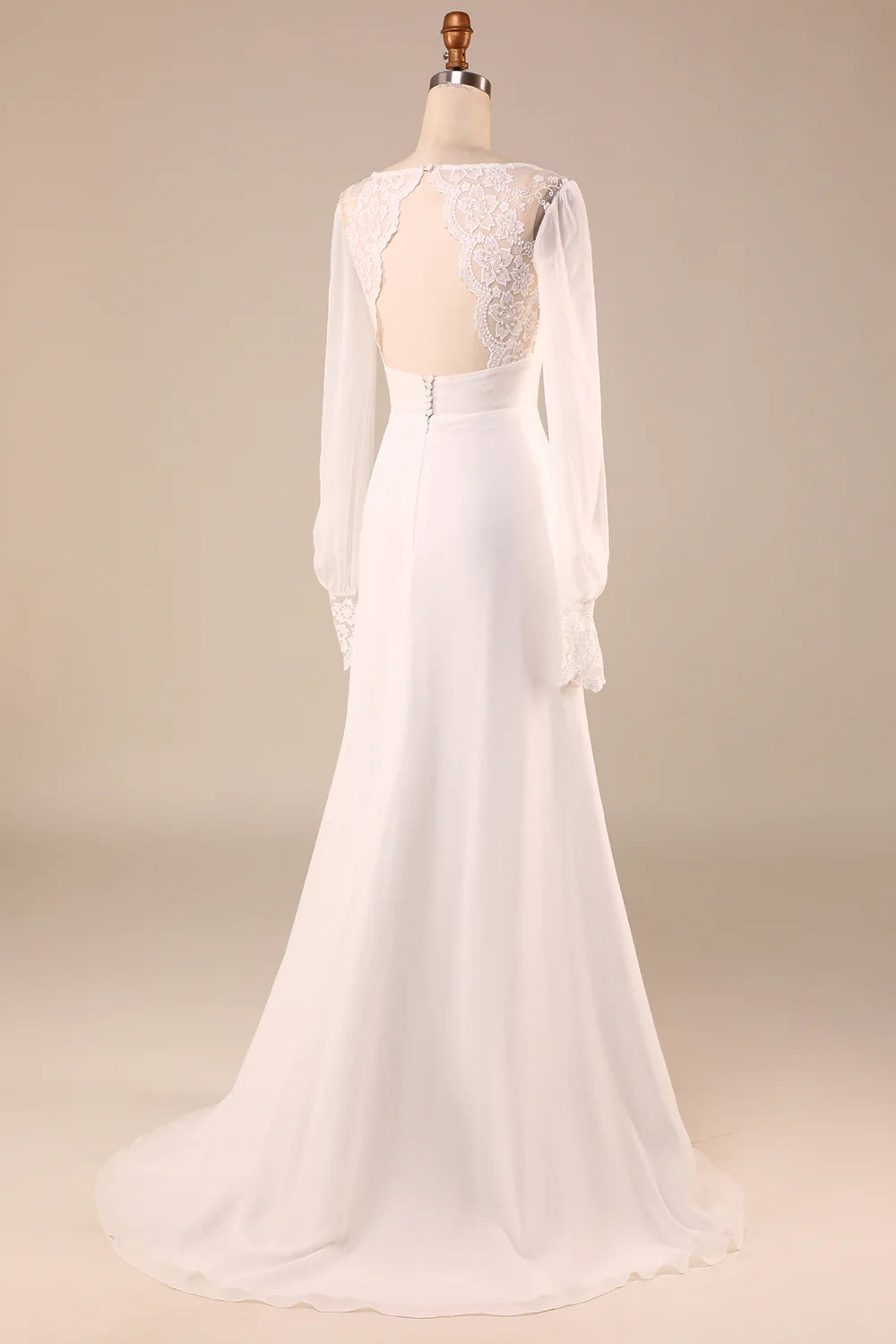 Open Back Wedding Dress with Long Sleeves V-neck