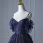 Blue Gradient Tulle Long Prom Dress Beautiful Spaghetti Strap Evening Party Dress Sexy