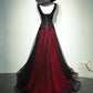 Black and Red V-Neck Lace Long Prom Dress Beautiful A-Line Evening Party Dress Sexy