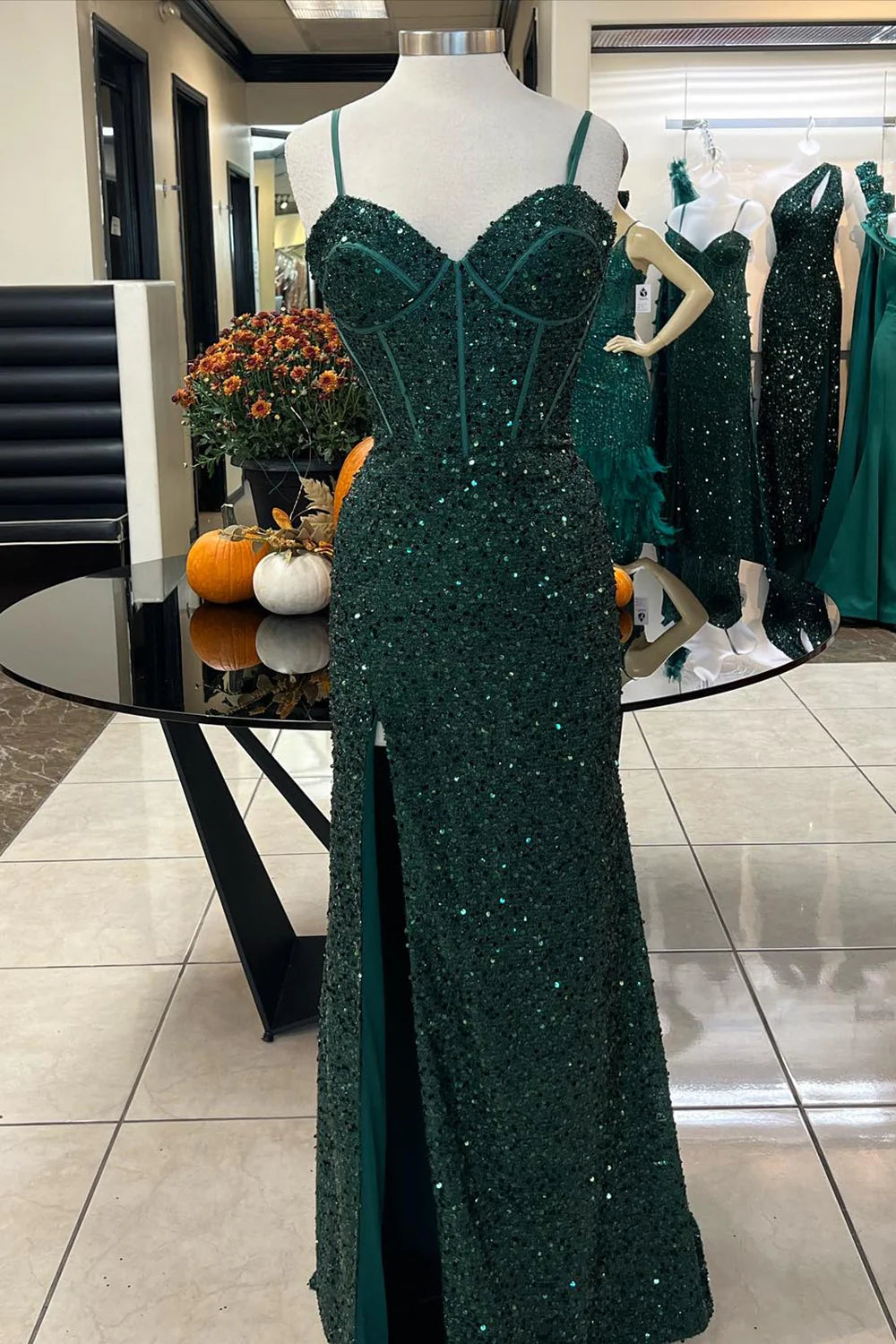 Mermaid Long Prom Dress with Slit Pure Color Sparkly 