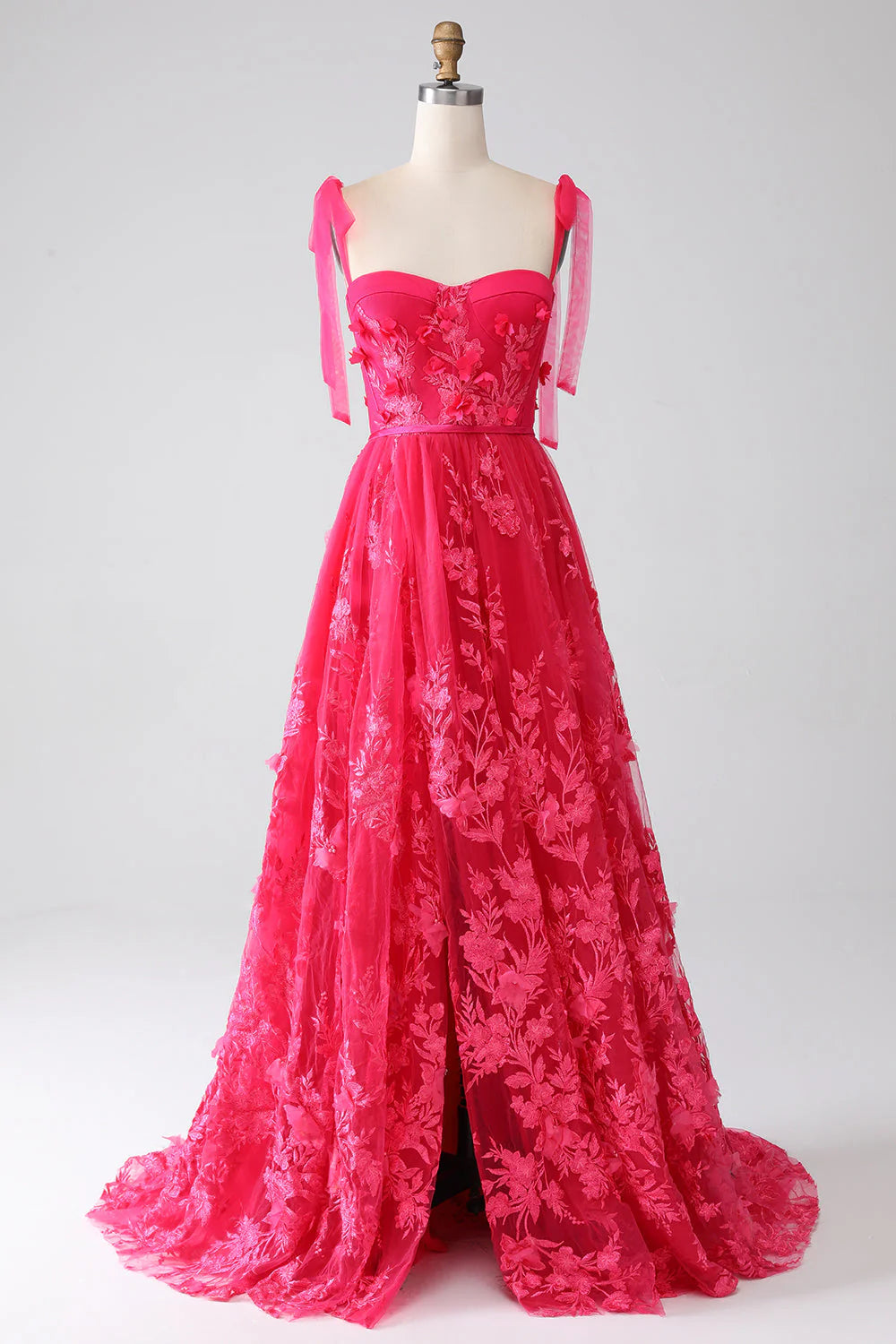 A-Line Spaghetti Straps Fuchsia Long Prom Dress with Slit Off Shoulder