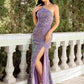 Sheath / Column Prom Dresses Sparkle & Shine Dress Party Wear Floor Length Sleeveless One Shoulder Sequined