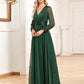 A-Line Evening Gown Elegant Dress Formal Floor Length Long Sleeve V Neck Chiffon