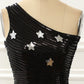 Black One Shoulder Sequin Cocktail Dress With Stars Short Sexy