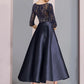 A-Line Mother of the Bride Dress Wedding Guest Vintage Elegant V Neck Ankle Length Satin Lace Half Sleeve with Bow(s)