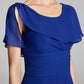 A-Line Mother of the Bride Dress Cowl Neck Knee Length Chiffon Short Sleeve Pure Color