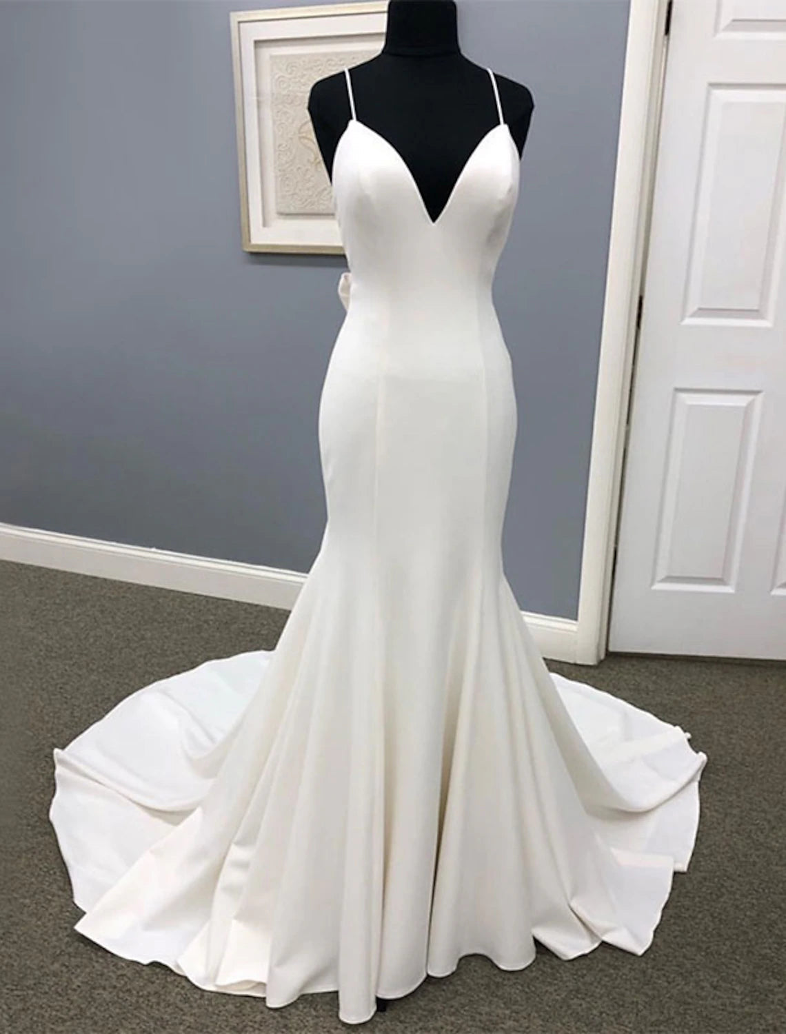 Hall Casual Wedding Dresses Mermaid / Trumpet Sweetheart Camisole Spaghetti Strap Court Train Satin Bridal Gowns
