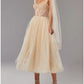 A-Line Prom Dresses Elegant Dress Formal Tea Length Sleeveless Sweetheart Tulle with Pleats