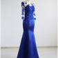 Mermaid / Trumpet Evening Gown Elegant Dress Formal Floor Length Half Sleeve Illusion Neck Satin