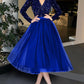 Ball Gown A-Line Cocktail Dresses Vintage Dress Evening Party Cocktail Party Tea Length Long Sleeve Jewel Neck Fall Wedding Guest Tulle