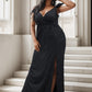 Plus Size V-Neck Cold Shoulder Floor-Length Evening Dress Sparkly