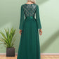 A-Line Evening Gown Elegant Dress Party Wear Floor Length Long Sleeve V Neck Chiffon