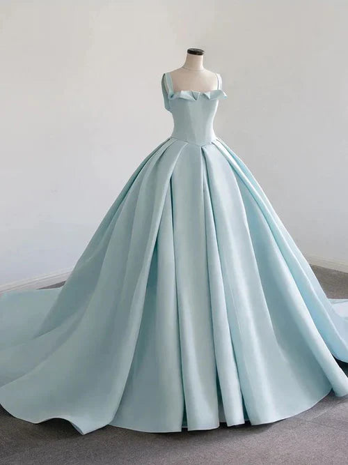 Light blue satin long ball dress for coming of age dress Quinceanera Dress