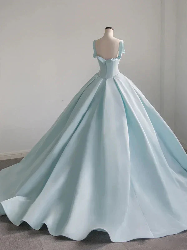 Light blue satin long ball dress for coming of age dress Quinceanera Dress