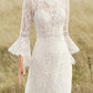 Beach Boho Wedding Dresses A-Line Scoop Neck Long Sleeve Sweep / Brush Train Lace Bridal Gowns With Lace Solid