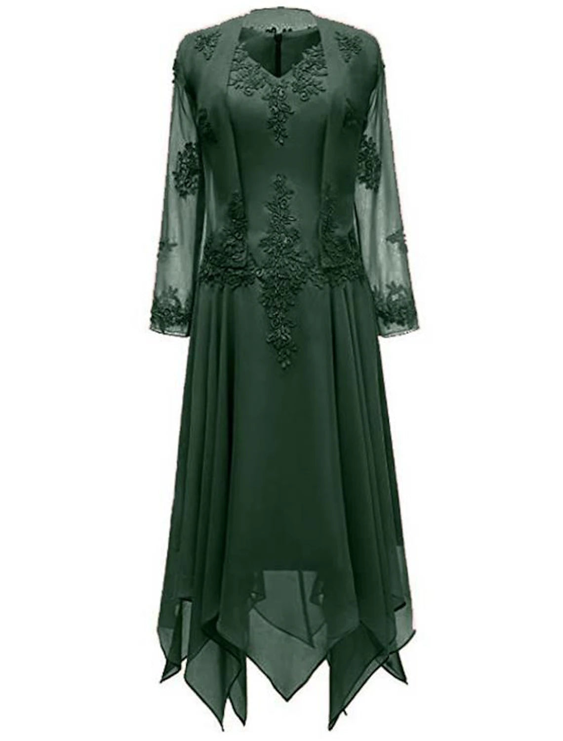Two Piece A-Line Mother of the Bride Dress Wedding Guest Church Wrap Included V Neck Knee Length Chiffon 3/4 Length Sleeve with Pleats
