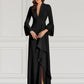 Sheath Evening Gown Elegant Black Dress Formal Cocktail Party Dress Floor Length Long Sleeve V Neck Fall Wedding Guest Stretch Fabric