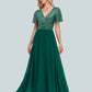 A-Line Mermaid / Trumpet Evening Gown Elegant Dress Christmas Floor Length Short Sleeve V Neck Sequined
