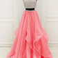 Two Piece Ball Gown Prom Dresses Sparkle & Shine Dress Party Wear Floor Length Sleeveless Halter Organza