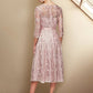 A-Line Mother of the Bride Dress Elegant Jewel Neck Tea Length Lace Charmeuse 3/4 Length Sleeve with Sash / Ribbon Bow(s)