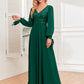 A-Line Evening Gown Empire Dress Evening Party Wedding Reception Floor Length Long Sleeve V Neck Fall Wedding Guest Chiffon V Back