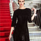 A-Line Black Dress Vintage Wedding Guest Formal Evening Floor Length 3/4 Length Sleeve Jewel Neck Velvet