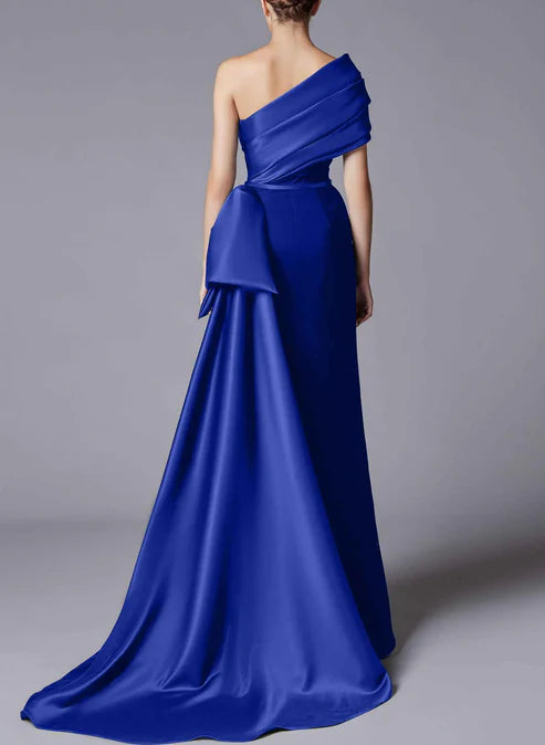 Sheath One Shoulder Mother Of The Bride Dresses Floor Length With Slit Evening Dress