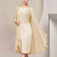 Two Piece Sheath / Column Mother of the Bride Dress Formal Wedding Guest Elegant Scoop Neck Knee Length Chiffon Lace Half Sleeve Jacket Dresses