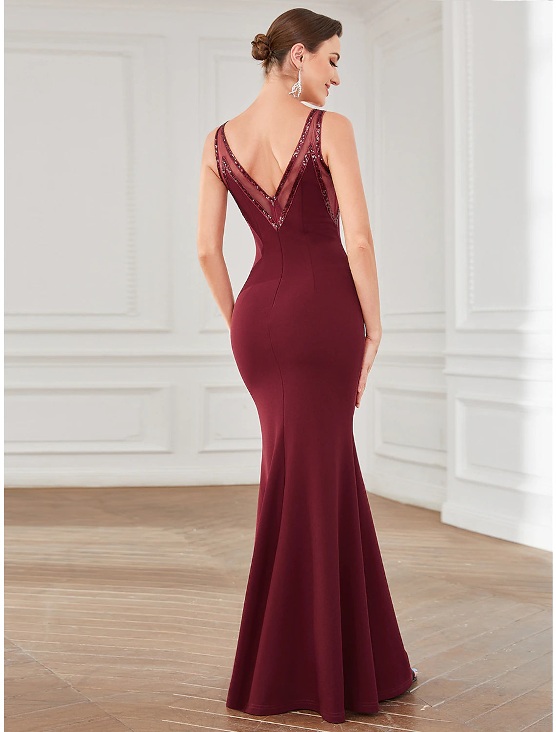 Mermaid / Trumpet Party Dresses Elegant Dress Party Wear Floor Length Sleeveless Jewel Neck Polyester