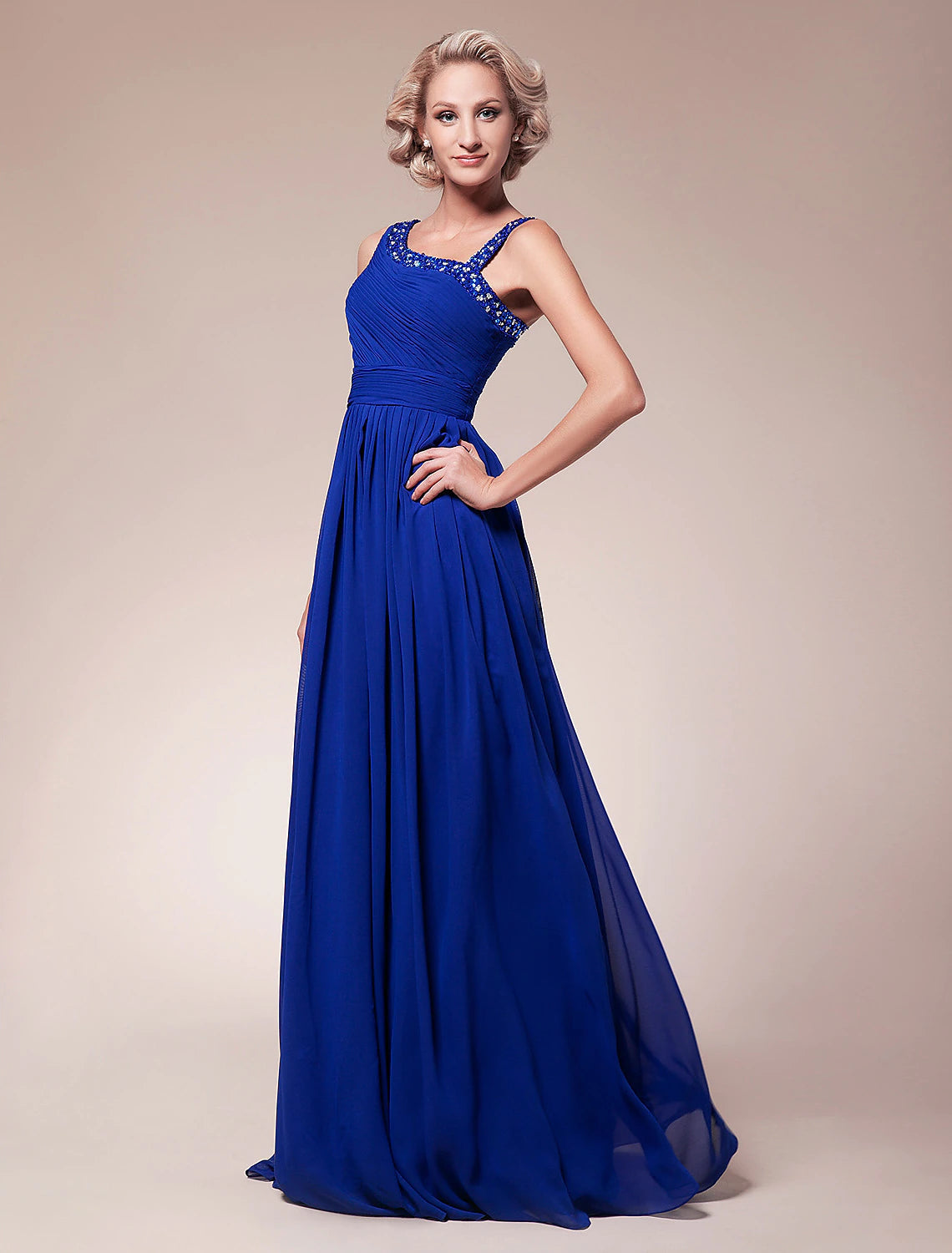 A-Line Mother of the Bride Dress Sparkle & Shine Straps Floor Length Chiffon Sleeveless with Pleats Ruched