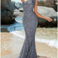 Mermaid Trumpet Evening Gown Sparkle Shine Dress Formal Fall Sweep Brush Train Sleeveless One Shoulder