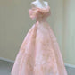 Pink Spaghetti Strap Tulle Lace Short Prom Dress Cute A-Line Party Dress Off Shoulder
