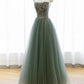 A-Line Green Tulle Long Prom Dress Off the Shoulder Evening Party Dress Sexy