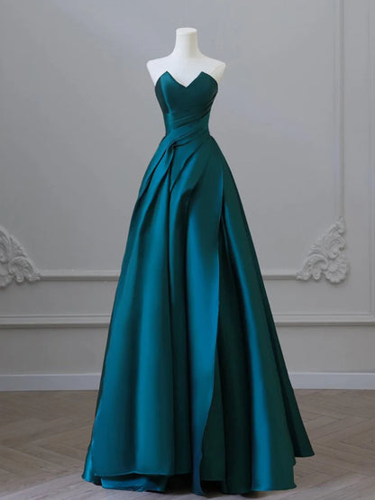 A-Line Satin Long Prom Dress Pure Color