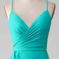 Mermaid Pleated Prom Dress Spaghetti Straps Open Back Pure Color Sexy