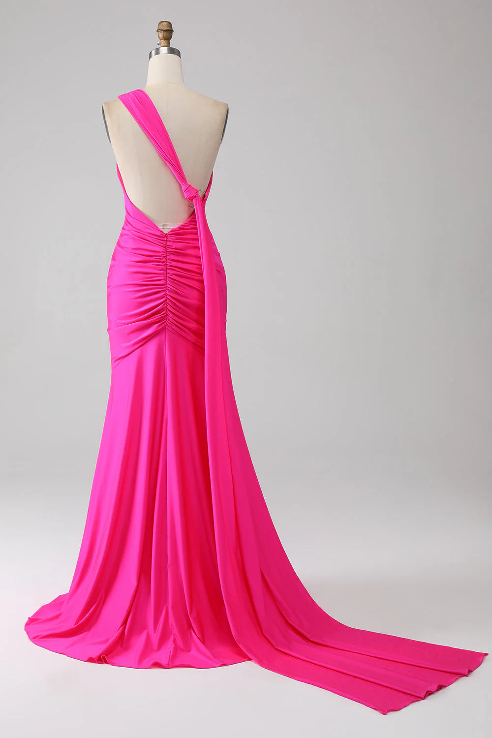 Mermaid One Shoulder Long Prom Dress Pure Color Hot Pink