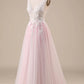 A-Line Tulle Sweep Train Wedding Dress V-neck