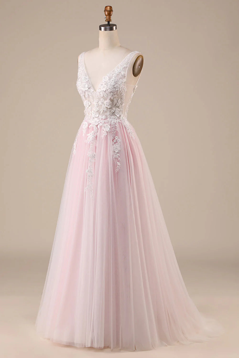 A-Line Tulle Sweep Train Wedding Dress V-neck