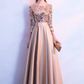 A-Line Glittering Elegant Prom Formal Evening Dress Jewel Neck 3/4 Length Sleeve Floor Length Satin