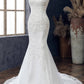 White Lace V-Neck Cap Sleeve Trumpet Wedding Dress Long