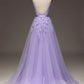 A-Line Spaghetti Straps Long Beaded and Tulle Prom Dress with Appliques Beautiful