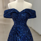 A-Line Evening Gown Sparkle & Shine Dress Formal Sweep / Brush Train Sleeveless Off Shoulder Sequined